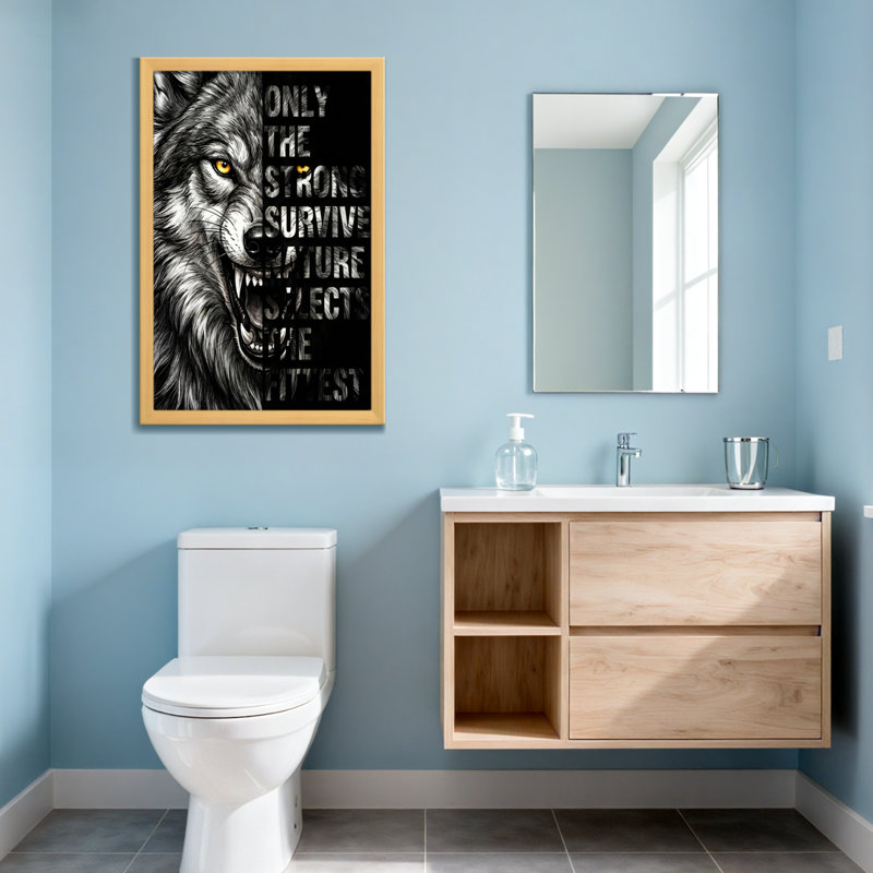 Animaux, visage de loup avec yeux jaunes et texte, Toile tendue, Ne s’applique pas, H 20 po x l 30 po
