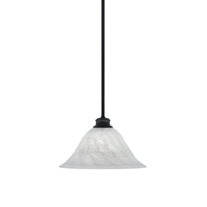 Luminaire suspendu suspendu avec tige en verre blanc albâtre de 20 po, Noir mat, H 9 po x l 14 po