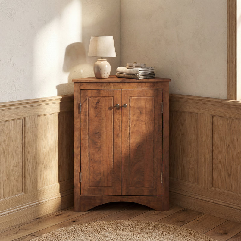 Armoire de rangement de coin en coin avec tablettes réglables, unité de plancher en bois blanc, Brown