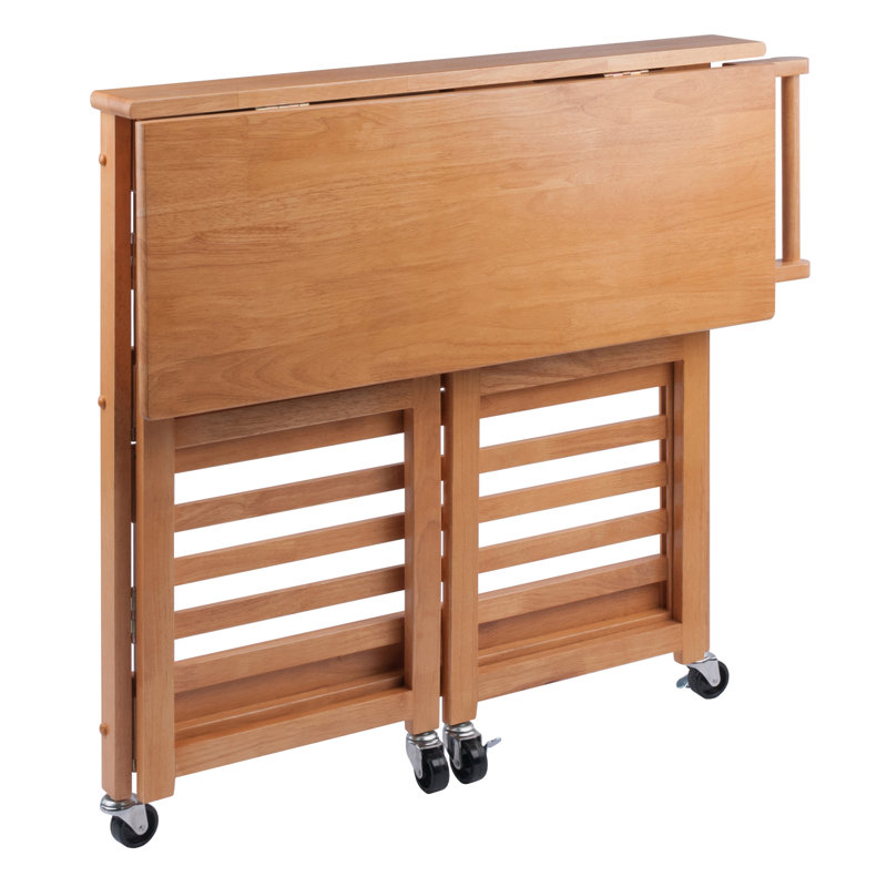Light Oak Foldable Drop Leaf Kitchen Cart with Storage