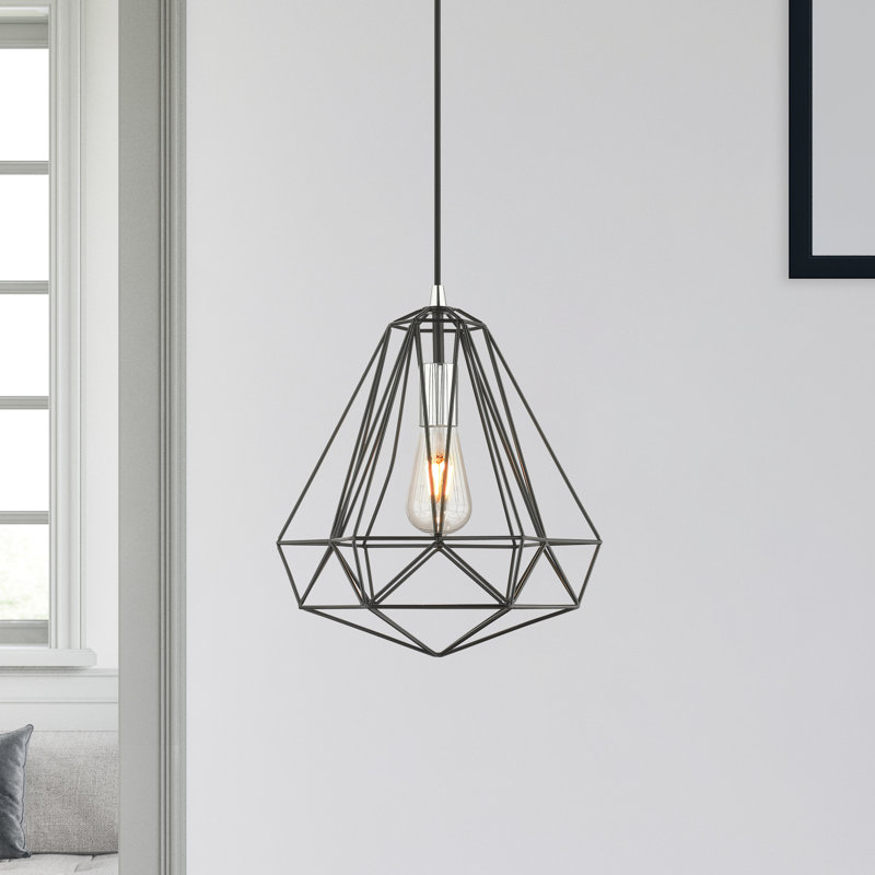 Luminaire suspendu géométrique à 1 lumière Lindgren, Noir brillant