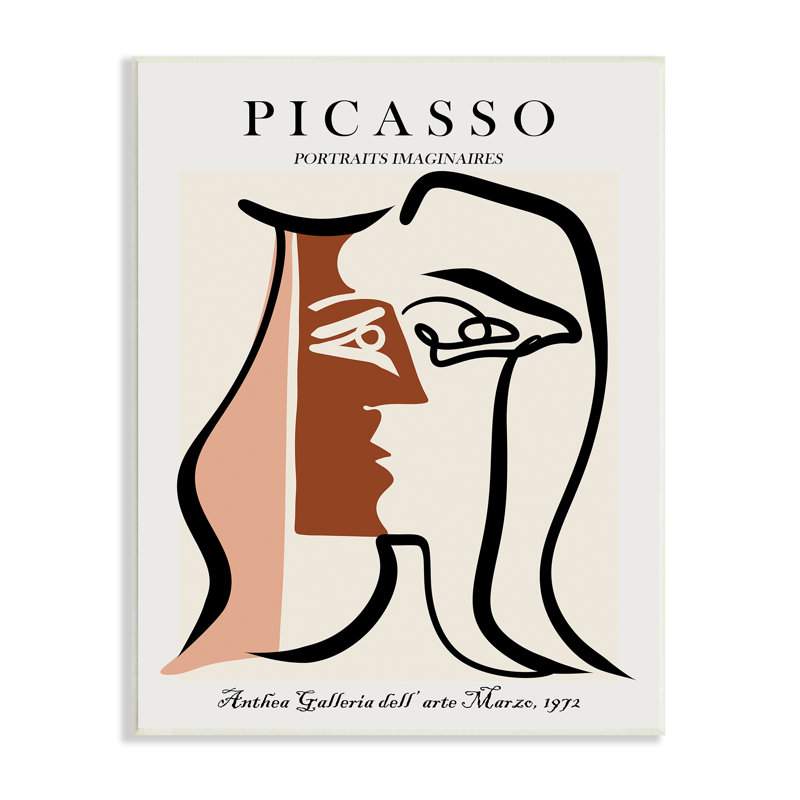 Abstrait traditionnel traditionnel Picasso visages imaginaires terre cuite, H 19 po x l 13 po, Bois