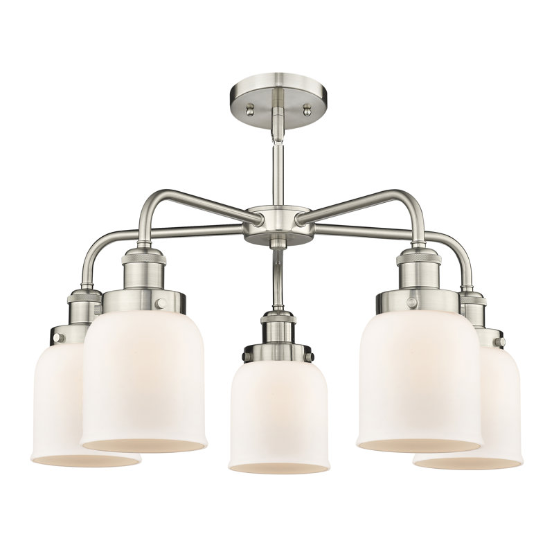 Bejtullah 5 - Light Glass Dimmable Chandelier, Matte White, Satin Nickel