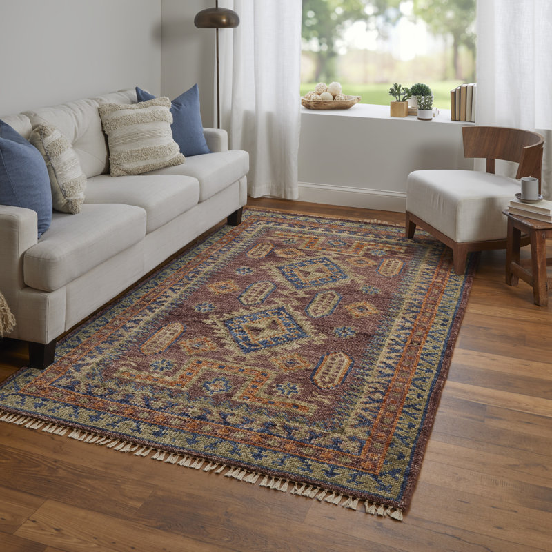Naleia Wool Geometric Area Rug in Red, Rectangle 5' x 8'