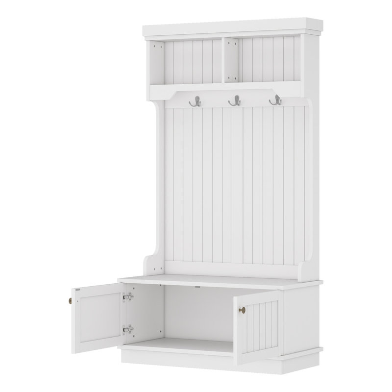 Armoire de rangement de garage 5 en 1 avec banc, portemanteau, arbre de rangement pour hall d'entrée, garage, Blanc