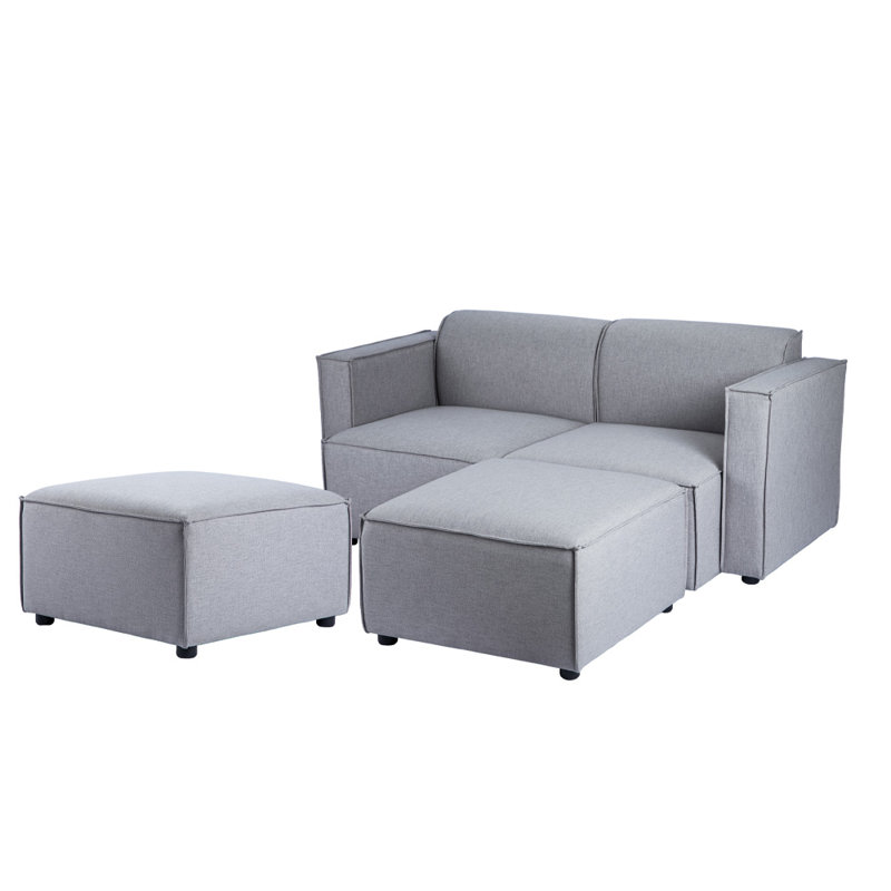 Ishah Module Sofa With 2 Ottoman Grey, 75cm H x 170cm W x 90cm D