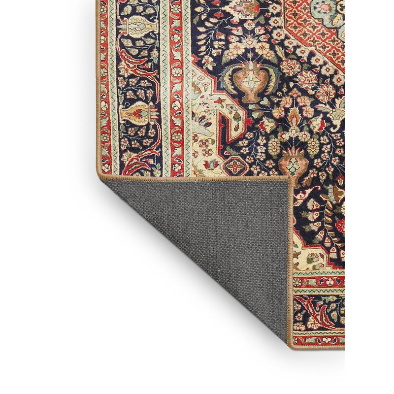Tapis rouge/brun/bleu traditionnel Harb, Rectangle 5 pi x 7 pi