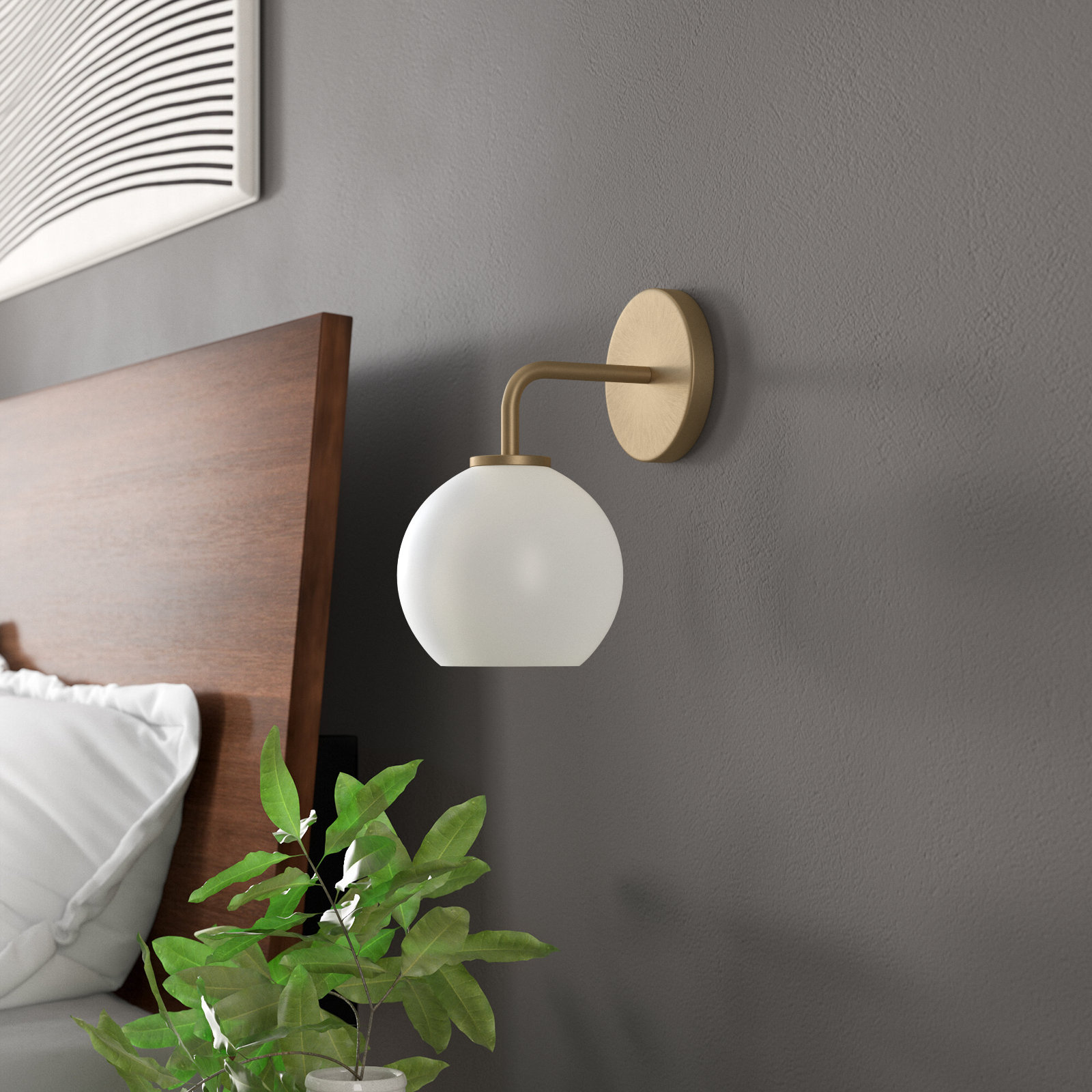 Childerley Single Light Dimmable Armed Sconce, Satin Brass, White