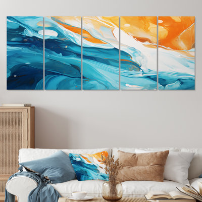 Savala - Encre liquide, art mural abstrait, toile 5 pièces