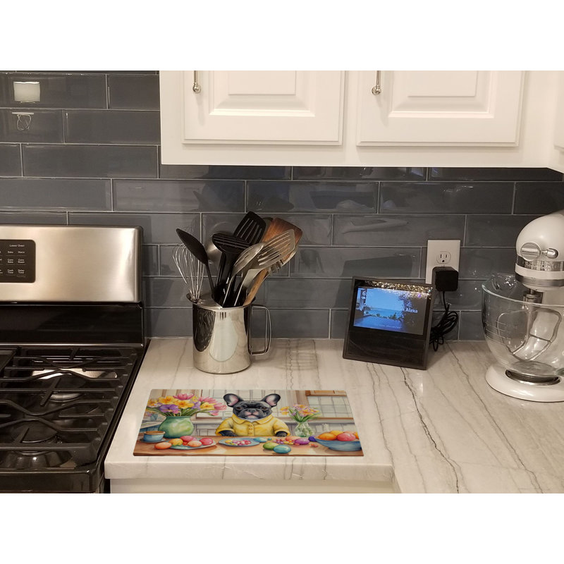 Decorating Easter French Bulldog Glass Cutting Board