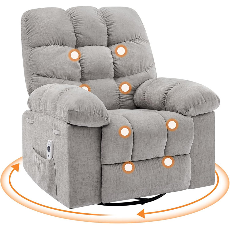 Oversized Rocking Recliner Chair, 360 Degree Swivel Massage Chair with Vibration Massage and Heat, Gray