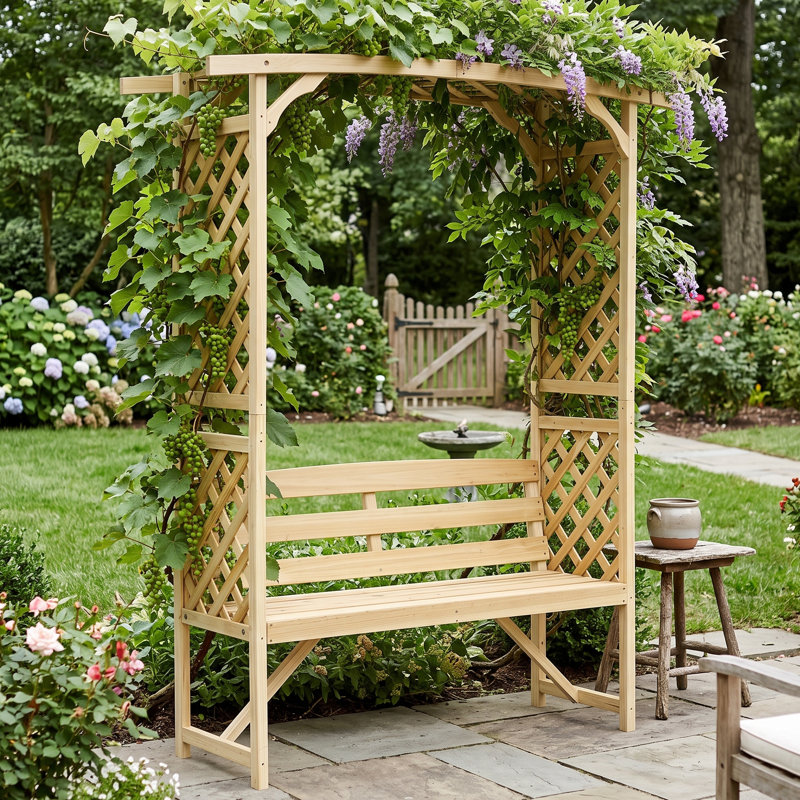 Banc d'extérieur, banc de jardin de patio, banc en bois pour vignes / plantes grimpantes, Beige