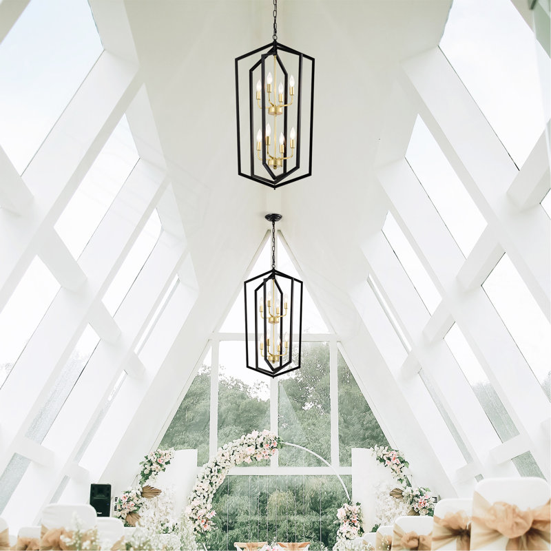 Luminaire suspendu moderne en métal 8 lumières, Doré