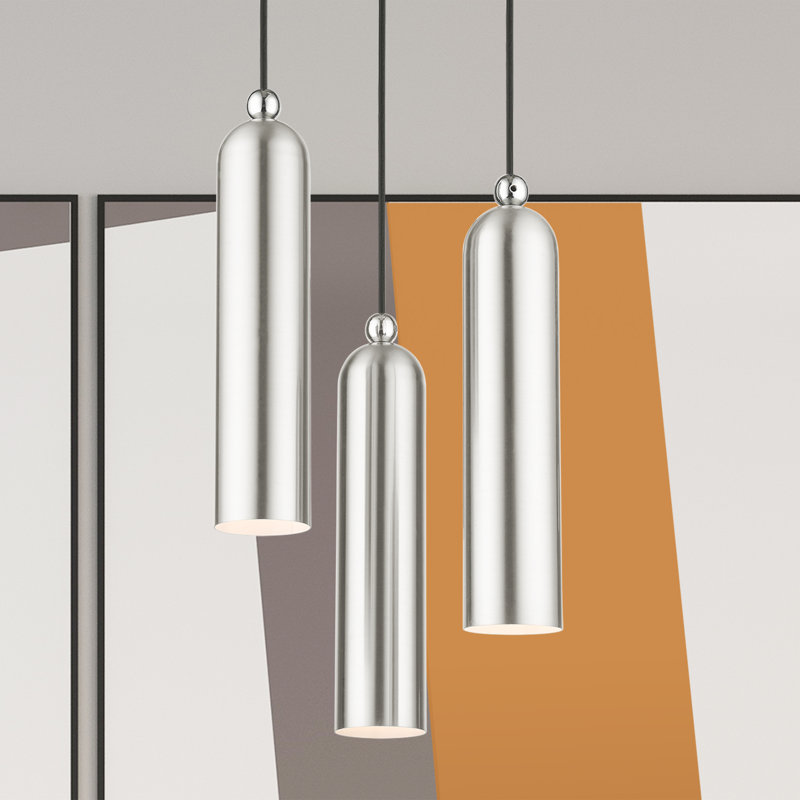 Luminaire suspendu cylindrique à 3 lumières Halle, Nickel brossé