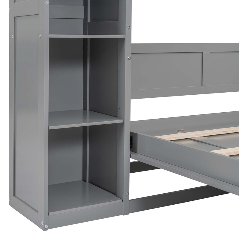 Lit escamotable double pleine grandeur avec tablettes et lumières DEL, gris (OLD SKU: LP000694AAE)