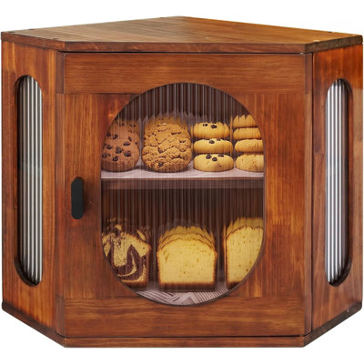 Boîte à pain d'angle, grande capacité réglable en bois massif double couche, organisateur de comptoir de cuisine rétro avec fenêtre en acrylique