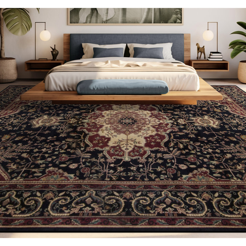 Hand-Knotted High-Quality Black and Rust Area Rug