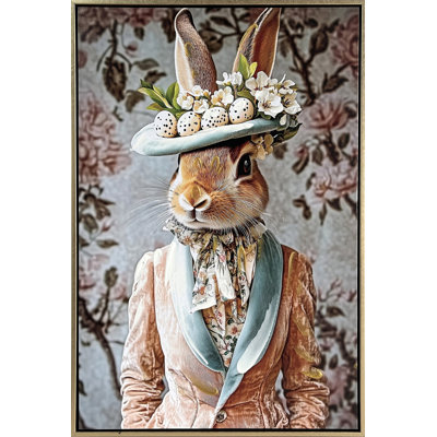 Garden Hare I - 24" x 16" - Hand-Embellished Canvas in Frame