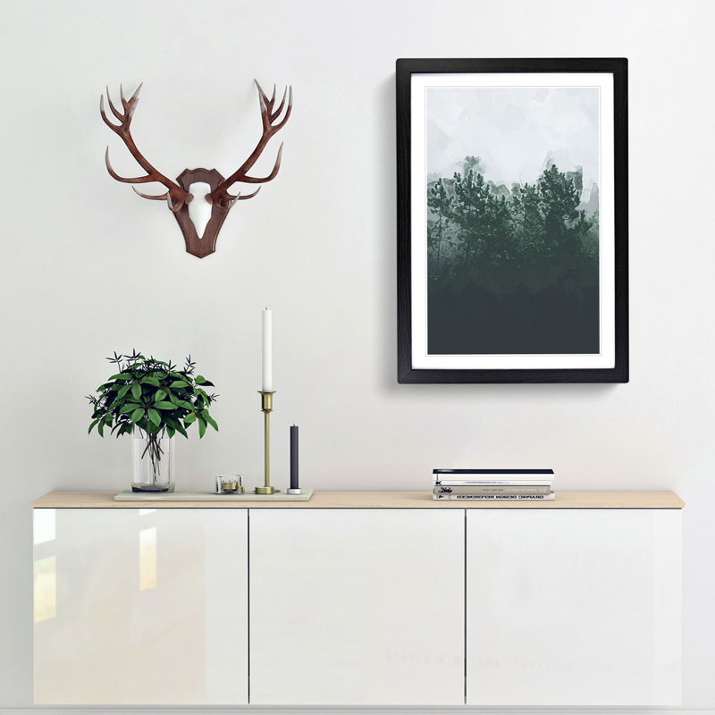Snowing upon the Trees in Abstract - Picture Frame Graphic Art Print, 65cm H x 48cm W x 2cm D, Black Framed
