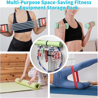 Multi-Purpose Gym Equipment Storage Rack for Resistance Bands - Gym Wall Storage for Exercise Bands, Yoga mat, Jump Ropes, Weight Belts, Straps, Hula Hoop