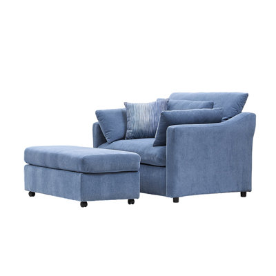 Roundhill Furniture Wilson 2-Piece Living Room Set, Chair and Ottoman, Coast Blue