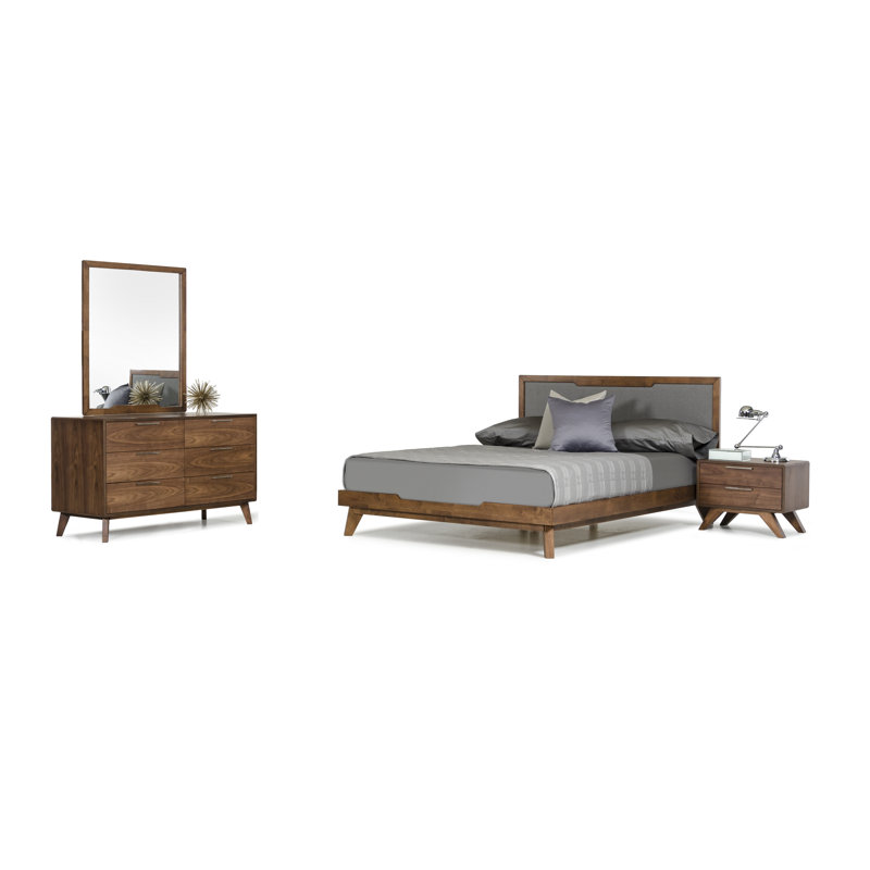 Ensemble de chambre à coucher 5 pièces Glow, Très grand lit Eastern, Placage de noyer
