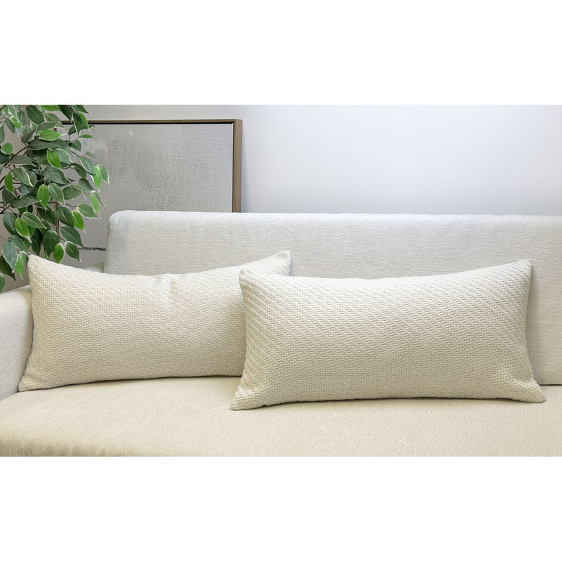 Ivory 12" x 24" Textured Knitted Polyester Pillow Covers