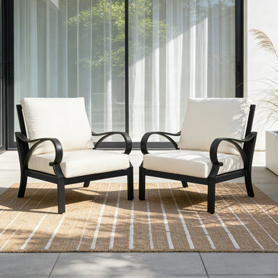 Aluminum Patio Club Chair with Lattice Backrest and Thick Cushions Set of 2