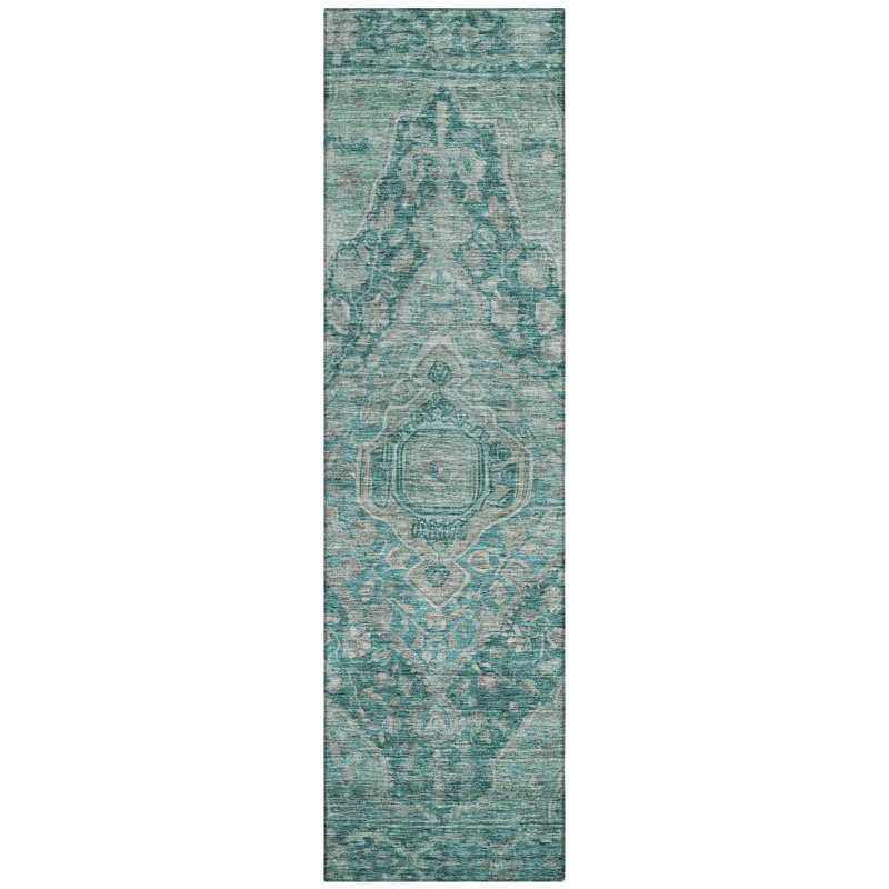 Machine Washable Indoor/Outdoor Xhevrie Teal Rug, Runner 2'3" x 7'6"