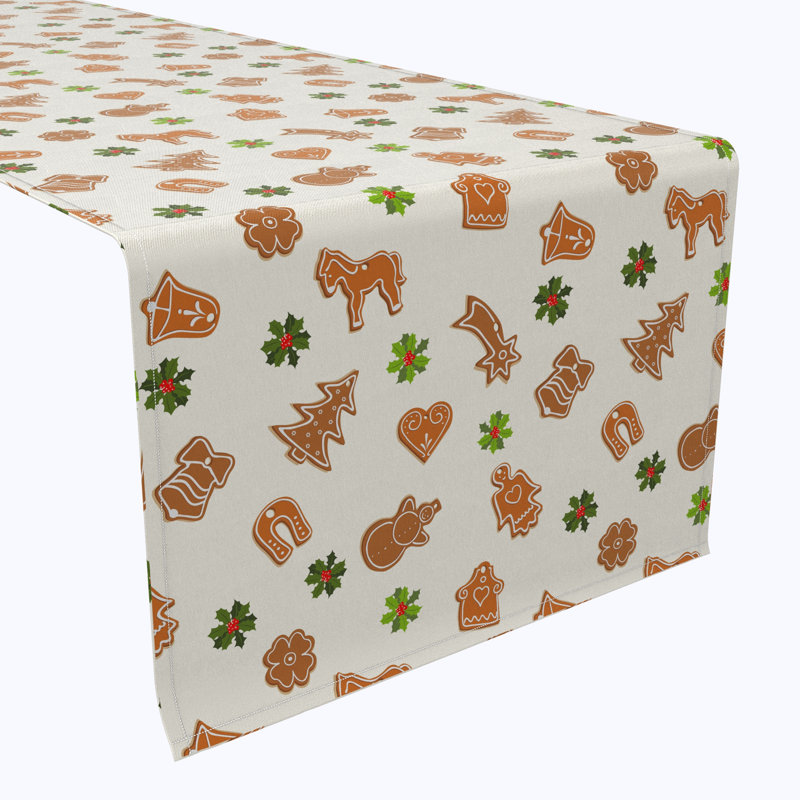 Fabric Textile Products, Inc. Table Runner, 100% Cotton, Gingerbread Cookies And Holly, 16" x 108"