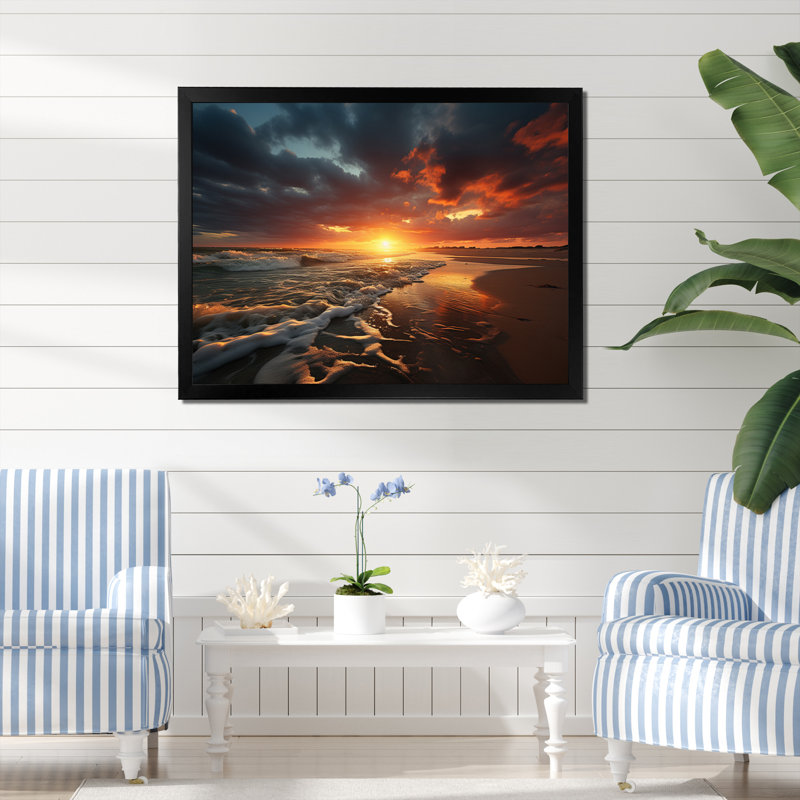 Photo de plage Sables d'or XXV - reproduction sur toile, H 16 po x l 32 po x P 1 po, Cadre simple noir