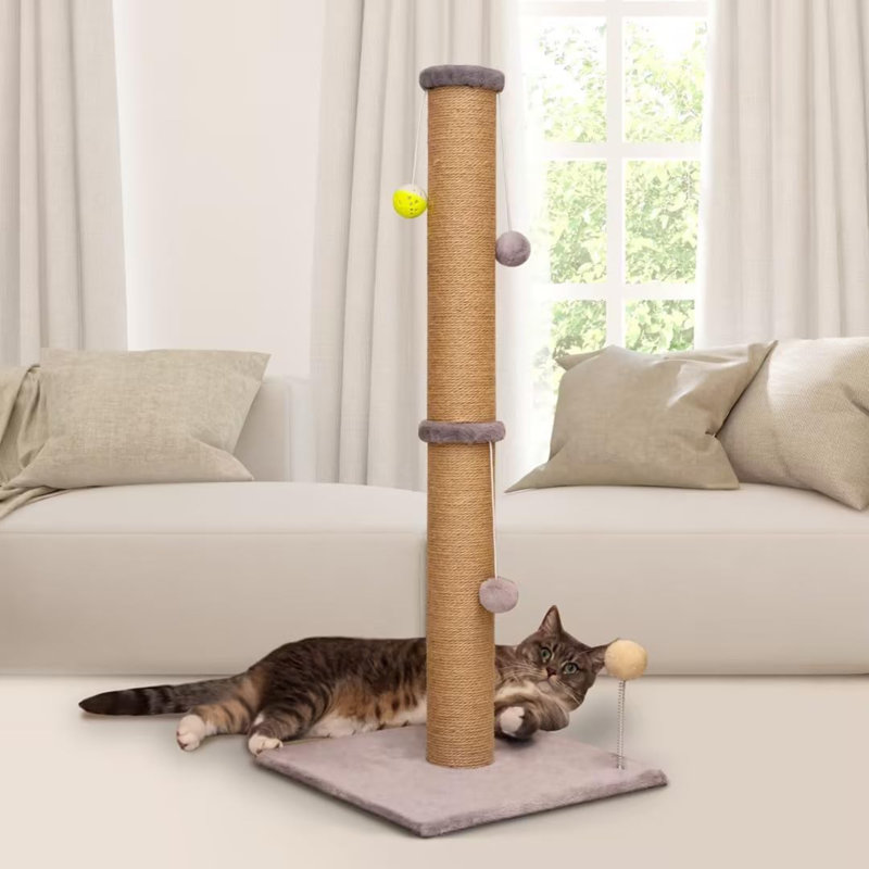 Grand poteau à griffes pour chat pour chat d'intérieur avec corde en sisal naturel 3,4 po Diamètre