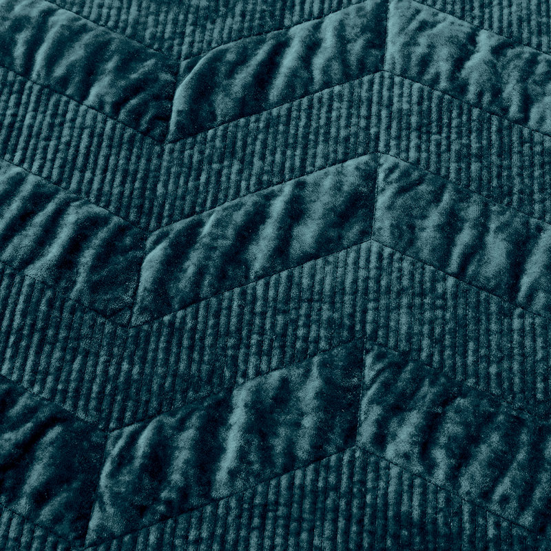 Wonderful Velvet Quilt Set 3-Piece Bedding Set For All Season, Queen Quilt + 2 Standard Shams, Lake Blue