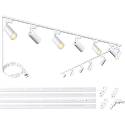 Bravsekai Ultra-Bright H Type White Track Lighting Kit with 13.1 FT Track Rails, 12 Heads 4000K Natural White 20W 2400lm, Dimmable Plug in LED Track Lights Modern Indoor Spotlight Fixture