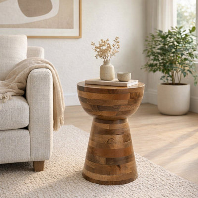 Baelyn Wood End Table, Round Side Table with Tapered Base, Brown Accent Table, For Home, Office, Bedroom, or Living Room, 24"