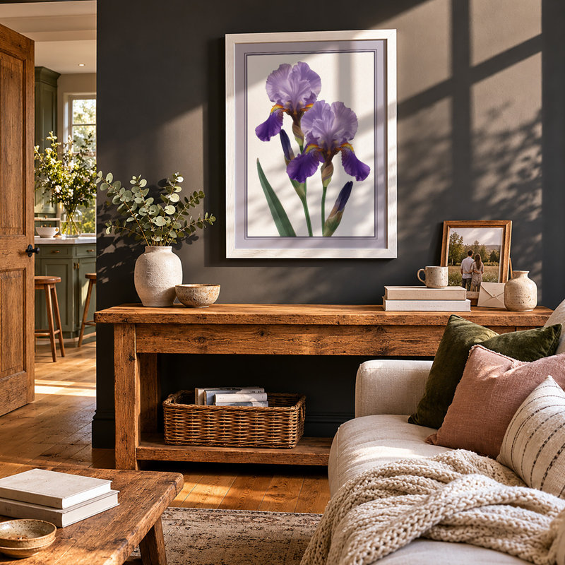 Twin Irises Botanical - Print, A2 - 59.4 x 42.0 cm, White