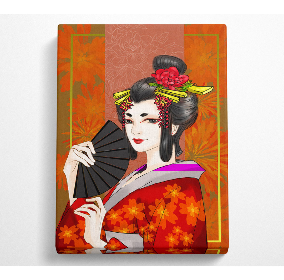 Beauitful Geisha Cartoon - No Frame Kunstdrucke auf Leinwand