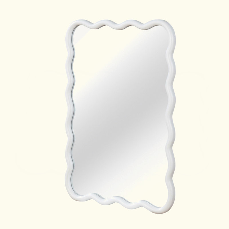 Wavy Rectangle Solid Wood Frame Decorative Mirror,For Bedroom, Bathroom, Living Room, Entryway, White, 36" x 24"
