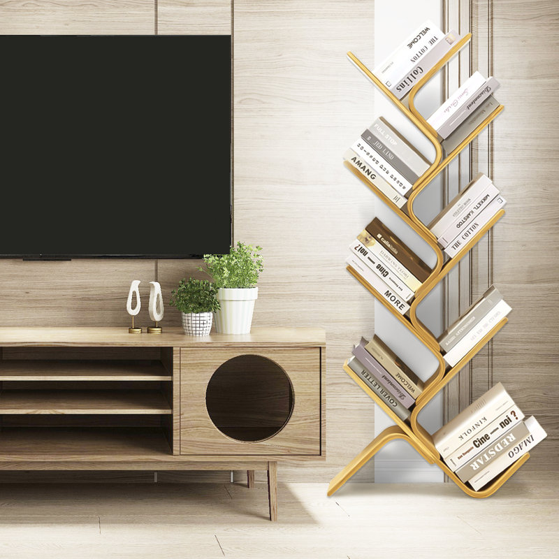 Floor bamboo tree bookshelf, (8 tablettes) H 55 po x l 25,2 po x P 7,9 po