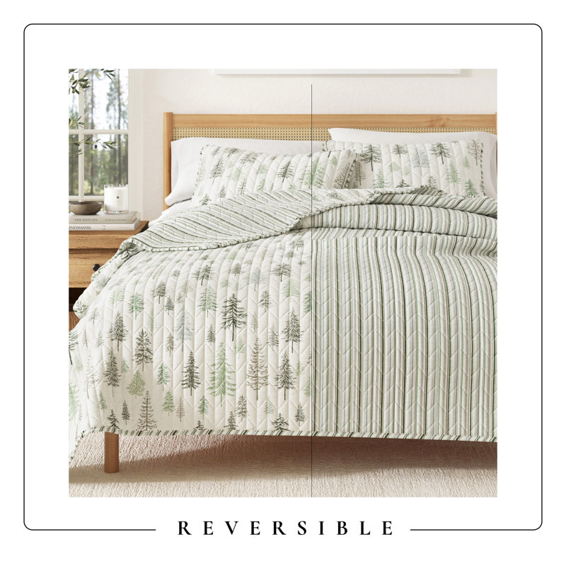 Green Forest Reversible Lodge Quilt Set with Shams, Twin/Twin XL Quilt + 1 Sham
