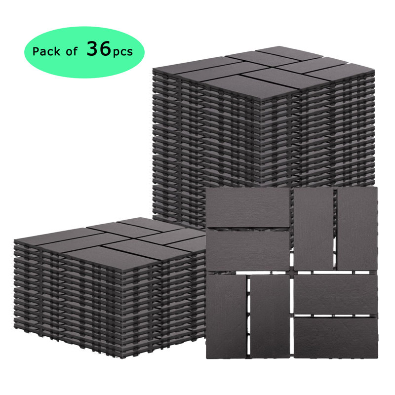 Carreau de terrasse emboîtable en plastique de 36 pièces L 12 po x l 12 po DECKING, Café