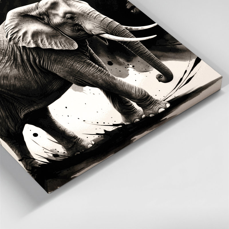 Faune, éléphant d'Asie, art mural sur toile noire, H 16 po x l 20 po