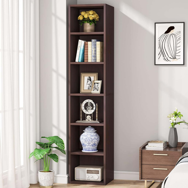 70.9" Cherry 6-Tier Narrow Corner Cube Bookcase Storage For Living Room, Office, Bedroom, Cherry