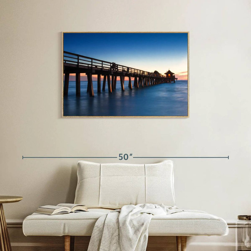 Naples Beach Pier, Cadre flottant en bois naturel, 37 po x 25 po