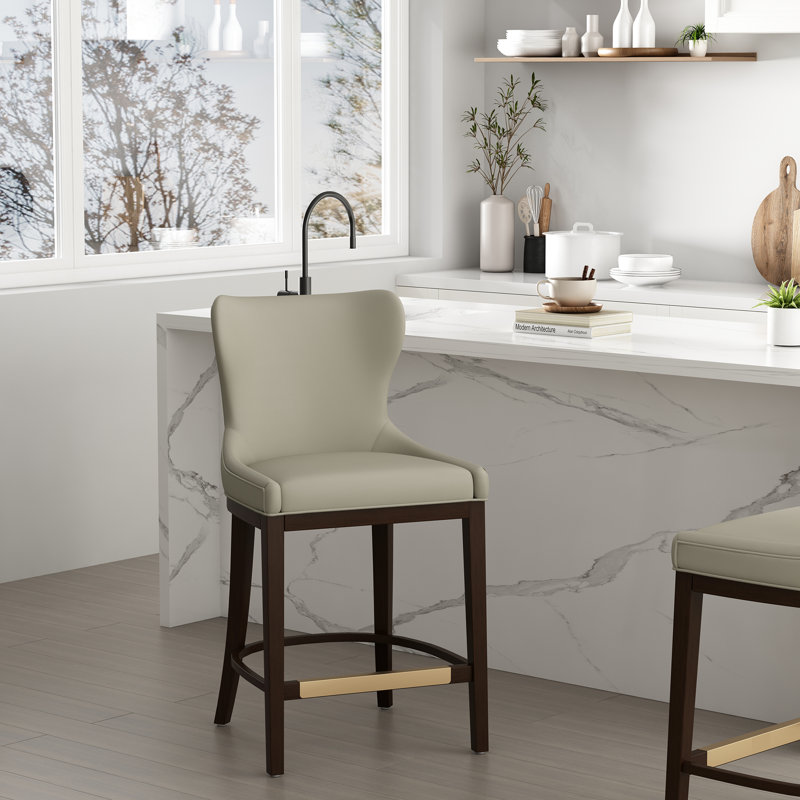 Blair Modern Vegan Leather Upholstered Counter Stool with Beech Wood Frame in Stone, Stone, 1