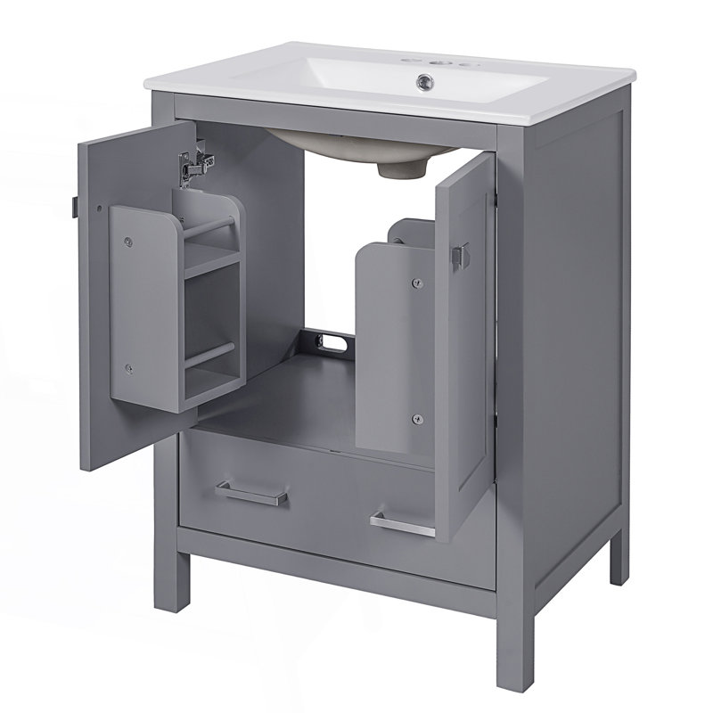 Meuble-lavabo moderne avec lavabo encastré, Gris