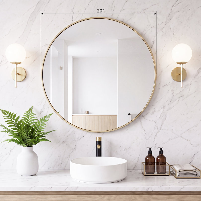 Metal Round Wall Mirror, Gold, 20" x 20"