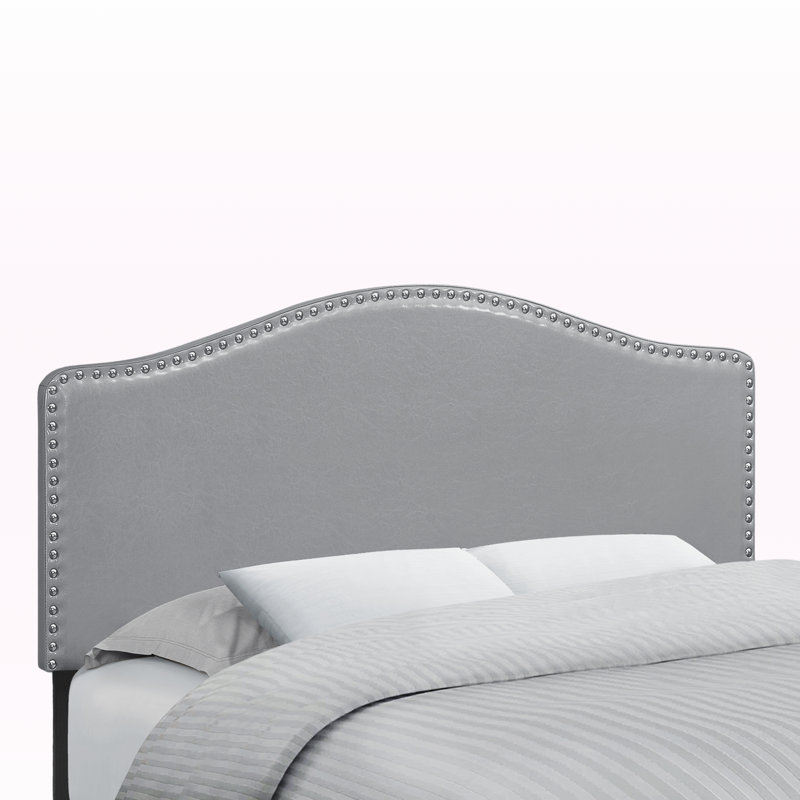 Houston Transitional Gray Leather Look Upholstered Full  Headboard, 50.34" H X 56.96" W X 2.9" D, Gray, Full