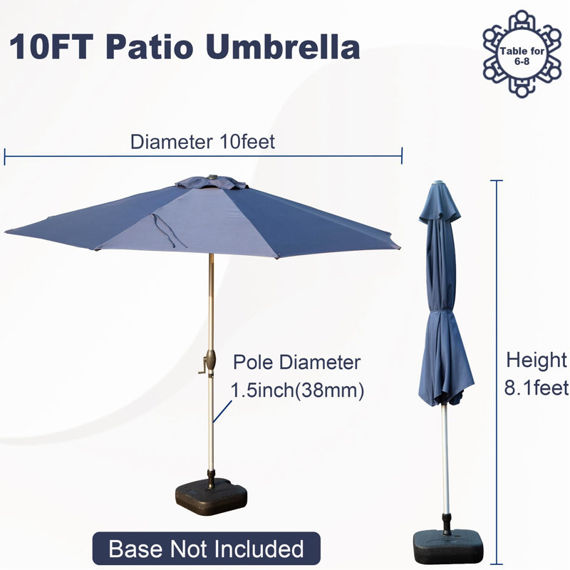 Parasol de patio 10 pi avec nervures en acier allié - protégé, imperméable pour le jardin, la terrasse, la cour, la piscine, la table d'extérieur bleu marine, imperméable, polyvalent