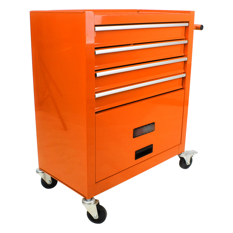 Chariot orange à 4 outils avec roulettes - Fabrication en acier et sans effort - Mouvement de tiroir à roulement pour garage multifonctionnel dans une structure robuste Outils et rangement simples et fonctionnels